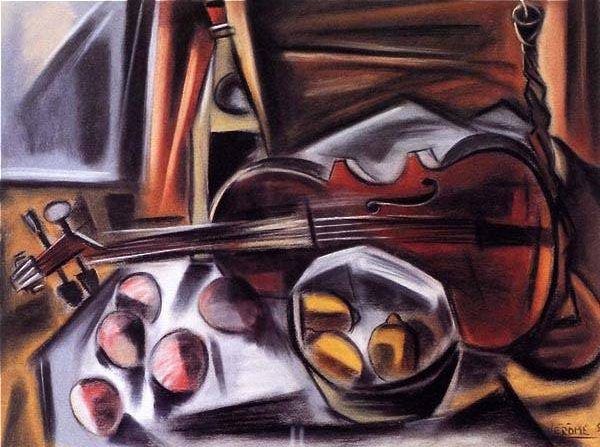 1959 : Violon au manche cassé   (49 x 64 cm : Pastel)