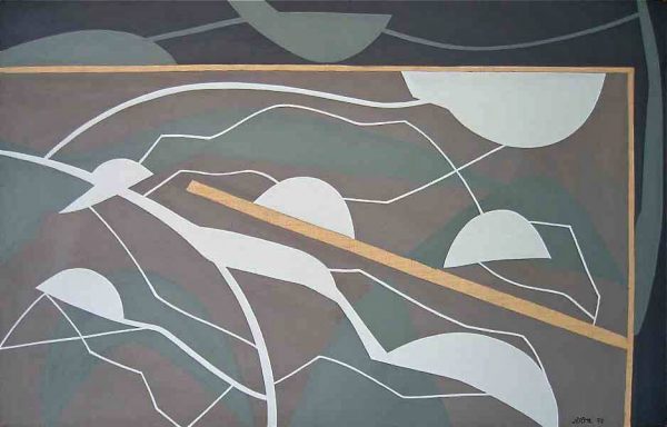 1972 : Piège   (73 x 116 cm / 50 marine : Acrylique sur toile de lin)