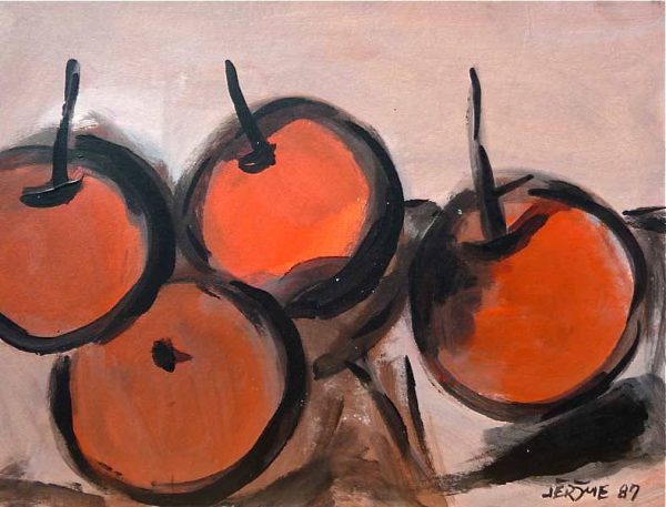 1987 Nature morte : Les pommes rouges   (23,2 x 30,5 cm  : Acrylique sur carton)