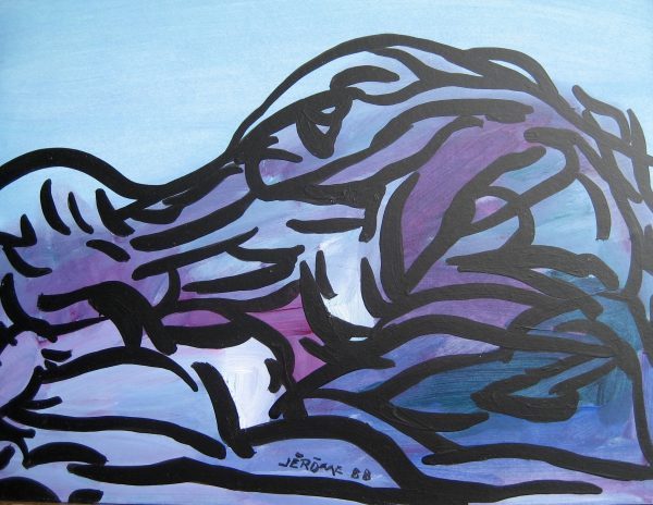 1988 Paysage : La mer bleue II   (23,2 x 30,5 cm : Acrylique sur carton)