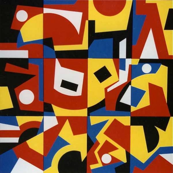 1995 : Les échiquiers rouges ( 12 toiles de 61 x 45,7 cm / total 183 x 182,8 cm : Acrylique sur toile de coton)