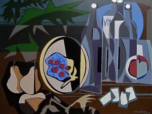 2000 : Nature morte quatre bouteilles grises (50,8 x 66 cm : Acrylique sur toile de coton) 2000 : Nature morte quatre bouteilles grises (50,8 x 66 cm : Acrylique sur toile de coton)
