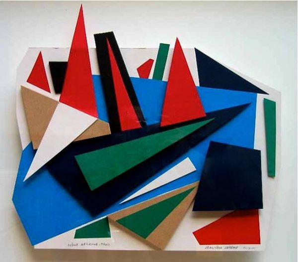 2001 : Scène aérienne-trois   (33,6 x 36,8 cm : Carton collage relief)