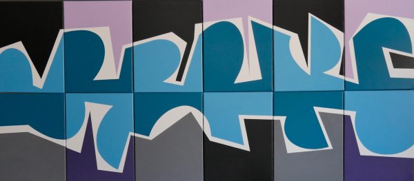 1996 : Le mobile bleu  (6 toiles 40,6 x 30,5 cm / Total 81,3 x 182,9 cm : Acrylique sur toile de coton)