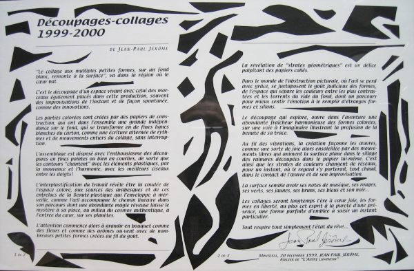 2000 : Texte de Jean-Paul Jérôme sur les découpages-collages 1999-2000