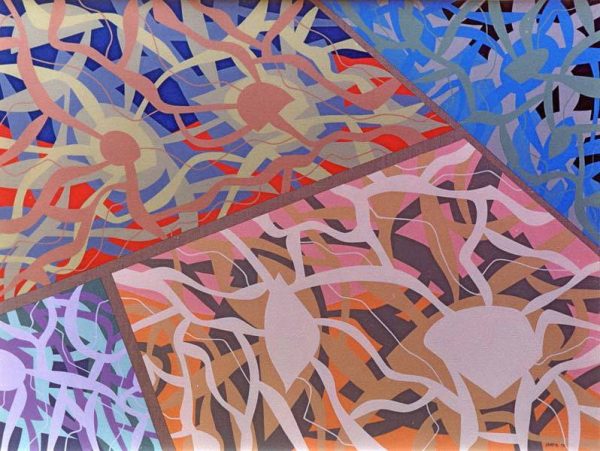 1973 : Série Jardin d'eau : Les arpents du soleil, 10 de 10   (127,6 x 95,2 cm / 60 Figure : Acrylique sur toile de lin)