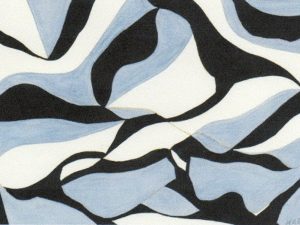 1962 : Sans titre (Noir, blanc et bleu)  (14,4 x 21,9 cm : Gouache)